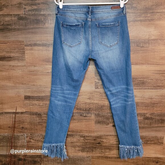 Blanknyc Jeans 28 The Reade Skinny Mid Rise Fringe Hem Boho Western Stretch - Picture 2 of 12
